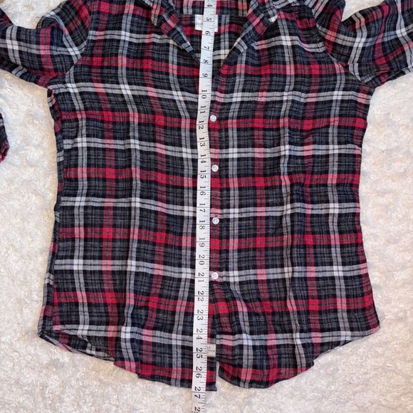 Frank & Eileen Women's Small Barry Red Gray Plaid 100% linen Button Down Blouse - Picture 9 of 11
